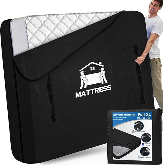 Mattress Bags for Moving, BETU Mattress Protector Waterproof Mattress Cover Storage Bags with 8 Heavy-Duty Handles and Zipper for Bed Extra Thick Large Reusable,82"x57"x15",Black