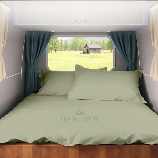 Queen RV Camper Sheet Set (60x80) – 100% Egyptian Cotton, Soft & Cooling, 16” Deep Pocket Fitted Sheet, Luxury Hotel Quality Bedding for RVs, Campers & Motorhomes (Sage Solid)