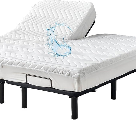 Waterproof Quilted Split Top California King Mattress Protector for Adjustable Bed with Upper Flex Fitted Sheet Padded Mattress Cover 32-34 Split from Head