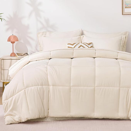 Love's cabin Twin Comforter Set Beige, 5 Pieces Twin Bed in a Bag, All Season Bedding Sets with 1 Comforter, 1 Flat Sheet, 1 Fitted Sheet, 1 Pillowcase and 1 Pillow Sham | Soft, Breathable, Lightweight, Comfortable