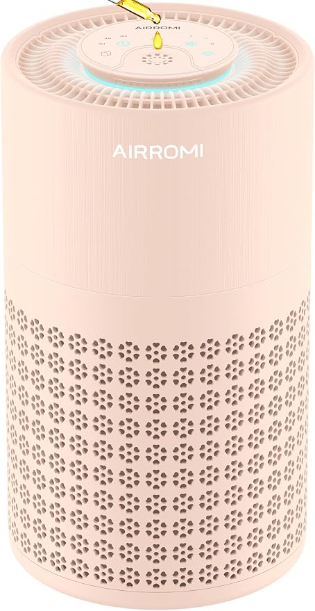 AIRROMI Air Purifier for Bedroom with HEPA 3-in-1 Filter, Pet Air Purifier for Home Cat Pee Smell, Covers Upto 990 Ft², Quiet 360°intake Air Cleaner for pet hair,allergies,Dust,Smoke A2001 Orange