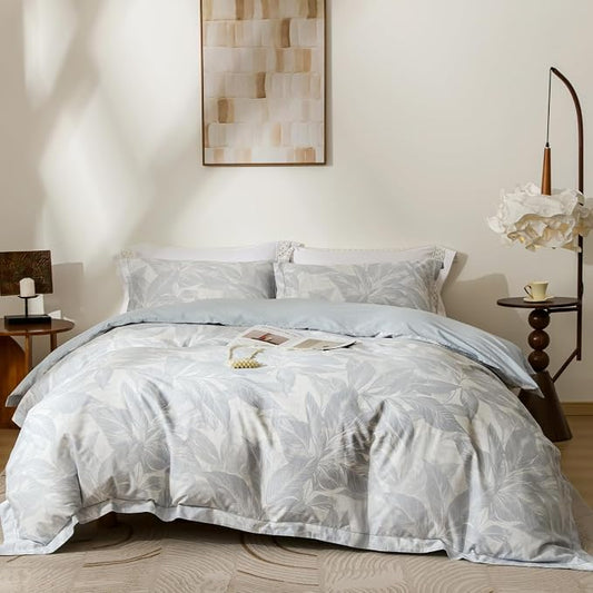 OAITE Duvet Cover Set King Size Floral Pattern Ultra Soft 100% Cotton Duvet Cover Sets 3-PC, Breathable Duvet Cover with Zipper Closure & Corner Ties(2 Pillow Shams,1 Duvet Cover)