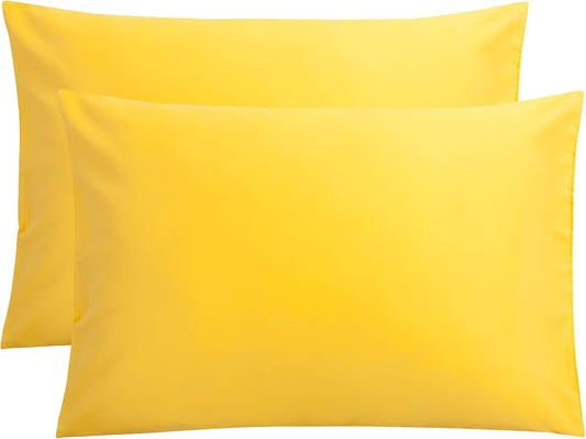 FLXXIE Pillow Cases Queen, Soft Microfiber Pillow Covers with Envelope Closure, Wrinkle Resistant Pillowcases, 2 Piece Set, 20x30, Yellow