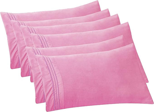 Elegant Comfort 6-PACK Solid Pillowcases 1500 Premium Hotel Quality Microfiber - Smooth Weave, Wrinkle and Stain Resistant, Easy Slip-On, 6-Piece Set, King Pillowcase, Light Pink