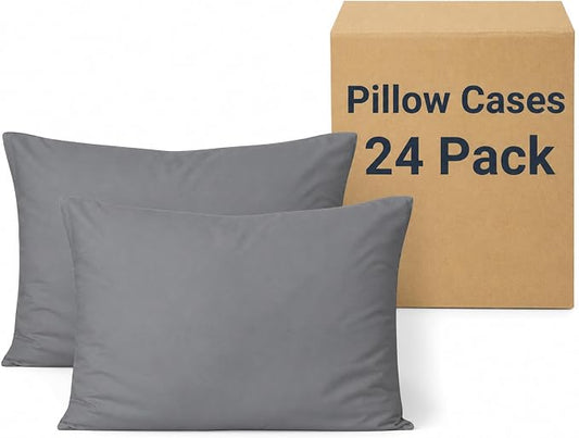 ZPECC Pillow Cases Bulk 24 Pack - King Pillowcases with Envelope Closure, Soft Brushed Microfiber Pillow Cover for Hotel Airb&bs Hospital Bedding Essential, Gray