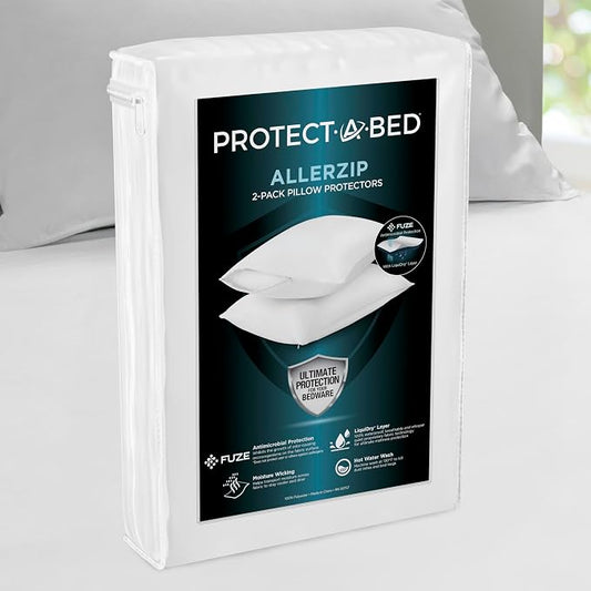 Protect-A-Bed AllerZip King 20" x 36" Pillow Protectors (Set of 2), Bed Bug and Dust Mite Proof, Noiseless and Odor-Resistant Pillow Covers, 100% Waterproof, Machine Washable