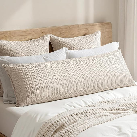 100% Cotton Waffle Weave Body Pillowcase, 1 Pack 20x54 Decorative Body Pillow Cover for Bed Couch Sofa, Neutral Long Cushion Sham Modern Farmhouse Home Decor, Oatmeal