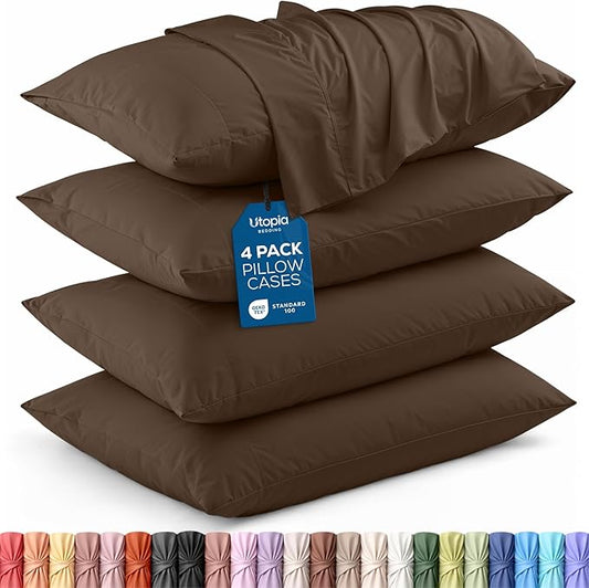 Utopia Bedding Standard Pillow Cases - 4 Pack - Envelope Closure - Soft Brushed Microfiber Fabric - Shrinkage and Fade Resistant Pillow Covers Standard Size 20 X 26 Inches (Standard, Brown)