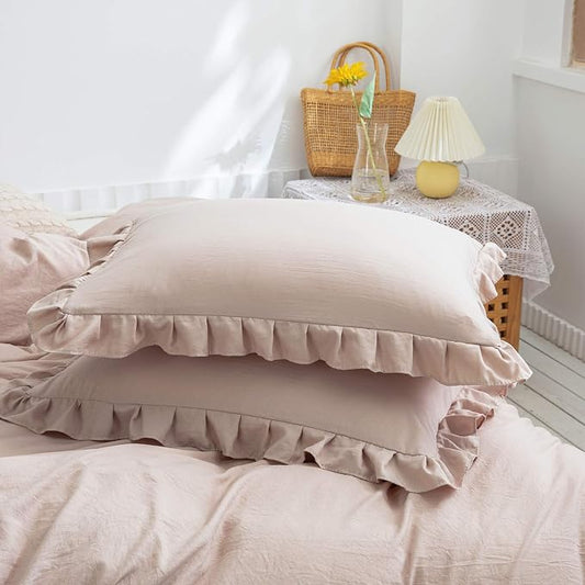Cute Pillowcases Taupe Pillow Shams Tan Ruffle Standard Pillowcases Set of 2 Shabby Chic Ruffled Fringe Design Taupe Grey Pillowcases 2 Pack Queen (20''x30'')