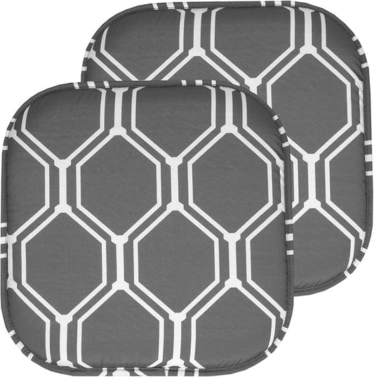 Sweet Home Collection Chair Cushion Memory Foam Pads Honeycomb Pattern Slip Non Skid Rubber Back Rounded Square 16" x 16" Seat Cover, 2 Pack, Mirage Gray/White 2 Count