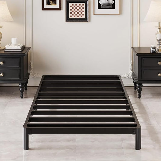 Lutown-Teen 7 Inch Low Twin Bed Frames with Rounded Corner Legs, 1000 LBS Heavy Duty Metal Slats Support Twin Platform Bed Frame No Box Spring Needed, Easy Assembly