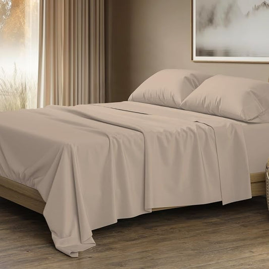 THREAD SPREAD 100% Egyptian Cotton Sheets California King Size - 1500 Series Cal King Sheets Egyptian Cotton (4 PC, Taupe), Silky Soft, Sateen Weave, Cooling & Breathable, 17" Deep Pocket Bed Set