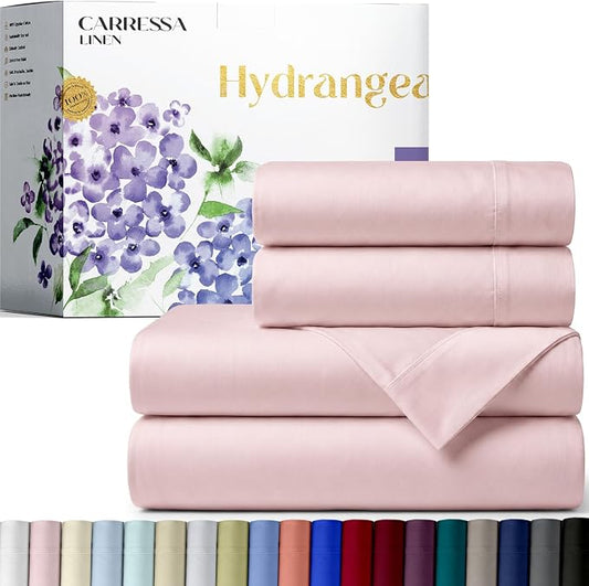 Carressa Linen California King Egyptian Cotton Sheet Sets - 600 Series Hydrangeas Collection Cal King Cotton Sheet Set (4 PC, Blush),16" Deep Pocket Sateen Weave Luxury Hotel Bed Sheets
