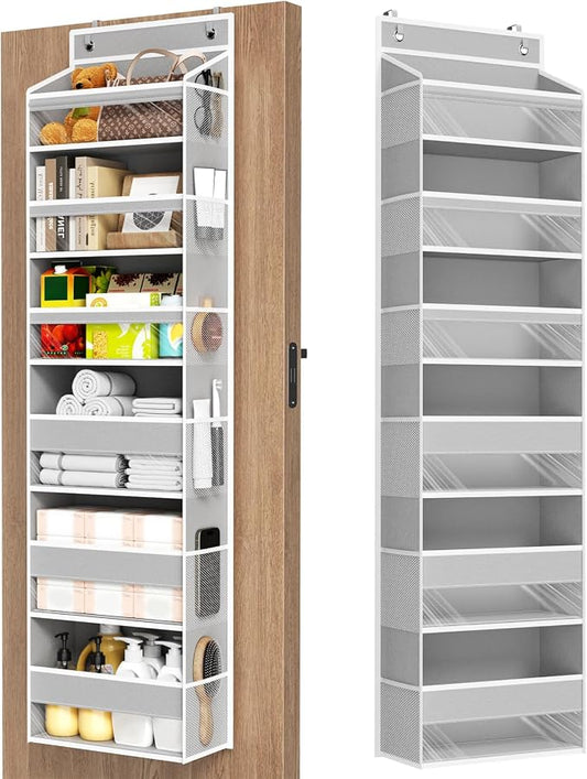 Mefirt Over The Door Organizer, 6 Shelf Door Hanging Organizers with 6 Large Capacity Pockets, Behind Door Storage Hanging Shelves for Closet Wall Bathroom Bedroom Nursery