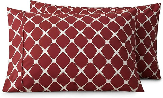 Elegant Comfort Luxury Ultra-Soft 2-Piece Pillowcase Set - 1500 Premium Hotel Quality Microfiber Double Brushed - Wrinkle Resistant, King Size, Bloomingdale Pattern Burgundy