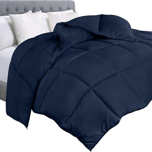 Utopia Bedding King Comforter Duvet Insert, Quilted Navy Comforter with Corner Tabs, Box Stitched Down Alternative Comforters King Size 90 x 102 inches