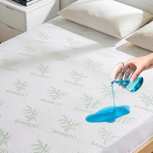 KAYWAY Waterproof Mattress Protector Twin XL Size - Cooling Breathable Mattress Cover for Twin XL Bed, Noiseless Soft Bed Pad Cover, Snug Fit Deep Pocket 6''–18'', Ideal for Dorms & Guest Rooms, Green