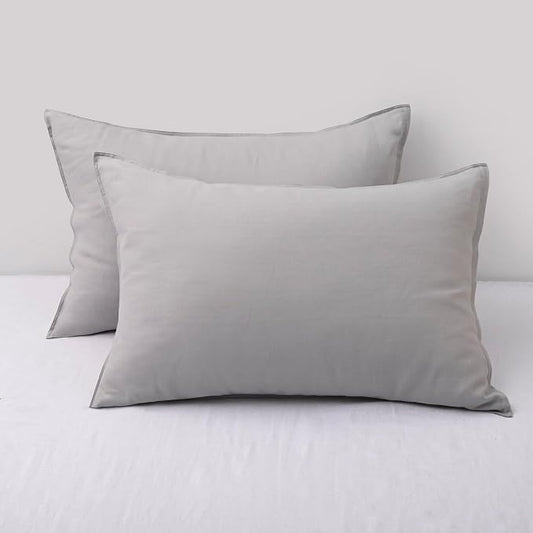 CHUFFED Linen Pillowcases 2 Pack 100% Linen Standard Pillow Cases, Breathable and Cooling Washed Pillowshams with Zipper Closure, 20x30 Inches,Light Grey