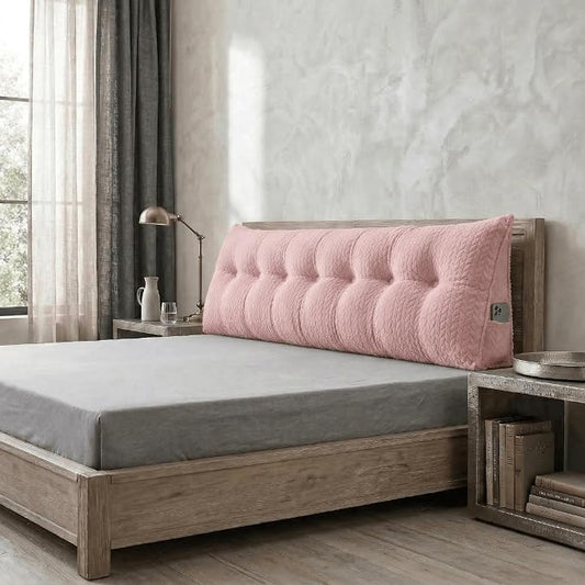 Headboard Pillow King Size, Reading Pillow for Bed, Leaf Pattern Wedge Pillow, Tufted Backrest Support, Headboard Substitute, Pink