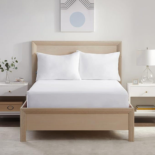 Serta Power Chill Twin Size Waterproof Mattress Cover, Soft and Breathable Cooling Mattress Protector, 15" Elastic Deep Pocket for Secure Fit, White
