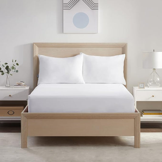 Serta Power Chill Twin XL Size Waterproof Mattress Cover, Soft and Breathable Cooling Mattress Protector, 15" Elastic Deep Pocket for Secure Fit, White