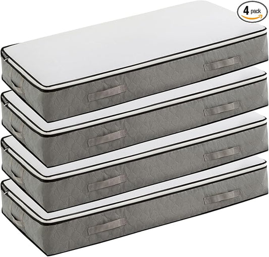 90L Under Bed Storage Containers, Foldable black Underbed Storage Bags - Closet Organizers and Storage Bins for Wrapping Paper, Blanket, Clothing, Comforter, Sweaters, Pillows, Linen Sheets