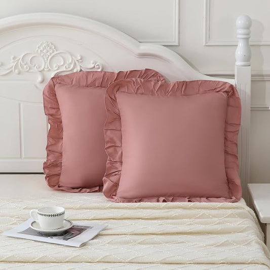 Merryword Pink Mocha Pillowcases 18x18 Throw Pillow Covers Pack of 2 Soft Microfiber Ruffle Decorative Pillowcase Cushion for Couch Sofa Bedroom