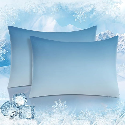 LUXEAR Cooling Pillow Cases, 2 Pack Arc-Chill Q-max>0.5 Gradient Cool Pillowcases for Hair Skin Hot Sleepers, Silky Skin-Friendly, Machine Washable Hidden Zipper Cooing Pillow Covers - Gradient Blue