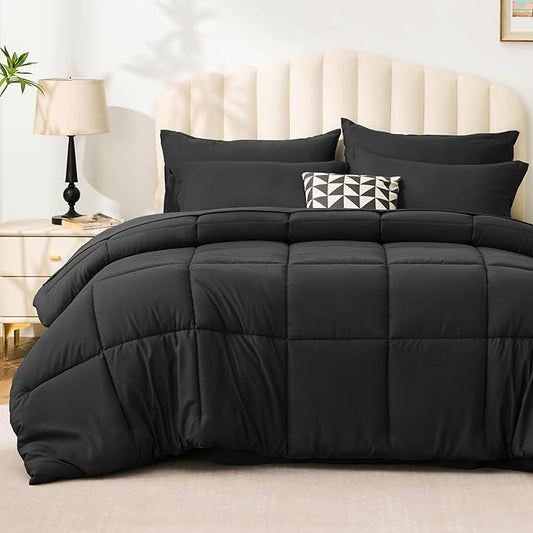 Love's cabin Twin Comforter Set Ash Black, 5 Pieces Twin Bed in a Bag, All Season Bedding Sets with 1 Comforter, 1 Flat Sheet, 1 Fitted Sheet, 1 Pillowcase and 1 Pillow Sham | Soft, Breathable, Lightweight, Comfortable