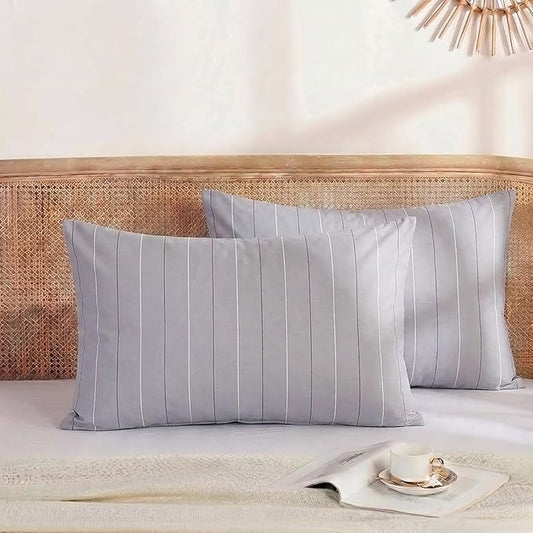 Merryword Gray Striped Pillowcases, 100% Cotton Pillow Cases, Standard Size Pillowcases, Soft Breathable Pinstripe Pillow Covers, Set of 2