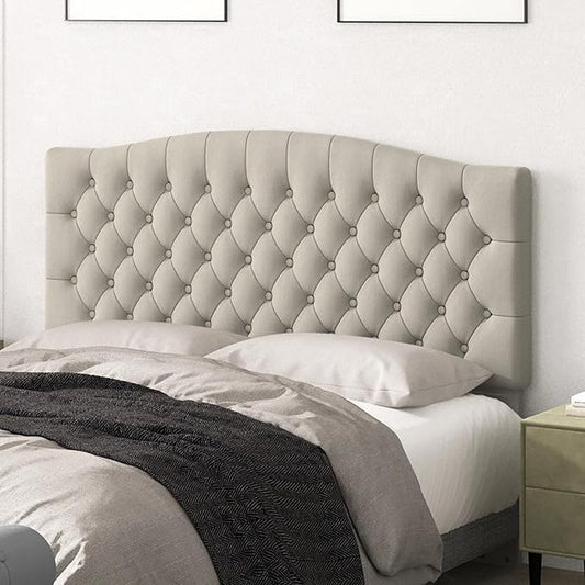 Befurtori Queen Headboard Only, Upholstered Head Board for Adjustable Bed Velvet Tufted Queen/Full Size Wall Mounted Headboard with Solid Wood Legs Head Board, Light Warm Gray/Taupe