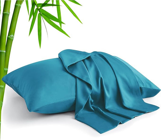 BEDELITE Pillow Cases Standard Size Set of 2, Rayon Derived from Bamboo, Cooling Pillow Cases for Hot Sleepers & Night Sweats, Breathable Silky Soft Envelope Pillowcases(Teal, 20"x26")