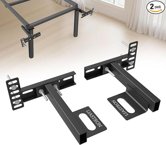 2 Pack Adjustable Headboard Brackets for Metal Bed Frame,Headboard & Footboard Extension Kit,Fits Twin Full Queen King (Check Hole Spacing),Matte Black