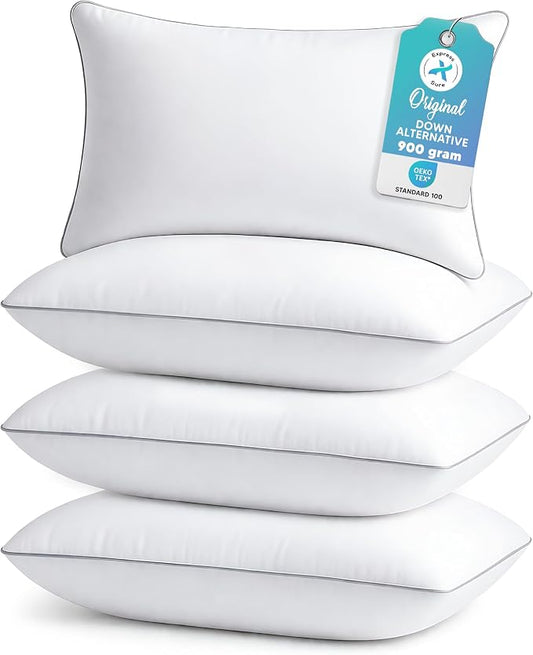 Luxury Hotel Collection Bed Pillows Standard/Queen Size Set of 4 - Original Soft Down Alternative Pillow for Sleeping - Soft Support for Back, Stomach or Side Sleepers - Breathable & Cooling Effect