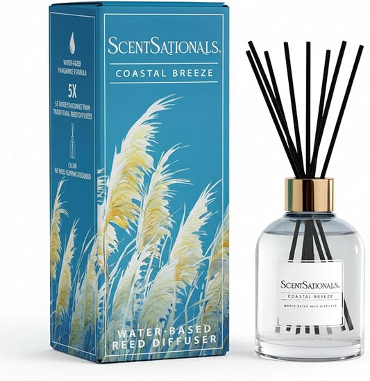 ScentSationals Water-Based Reed Diffuser - Coastal Breeze - 5 FL OZ Aromatherapy Reed Diffuser