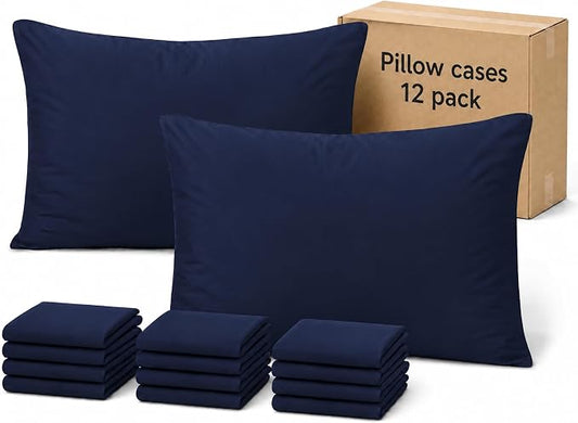 ZPECC Pillow Cases Standard Size Set of 12, 20x26 Envelope Closure Pillowcases, Soft Plain Brushed Microfiber Covers Hypoallergenic Breathable, Navy