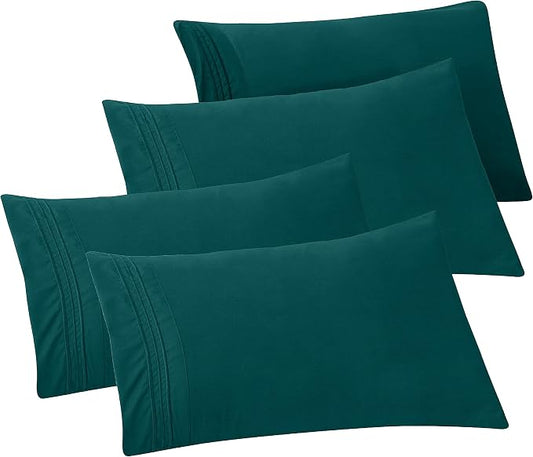 Elegant Comfort 4-Pack Solid Pillowcases 1500 Premium Hotel Quality Microfiber - Smooth Weave, Wrinkle and Fade Resistant, Easy Slip-On, 4-Piece Set, Standard/Queen Pillowcase, Marine Teal