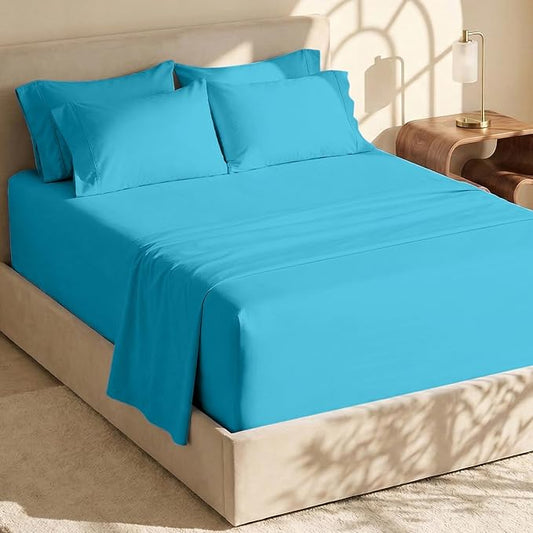 Hearth & Harbor Extra Deep Pocket Sheets - Fits Mattress 18-24 Inches Deep - Extra Deep Pocket Twin XL Sheets Sets - 4 Piece Twin XL Size - Beach Blue