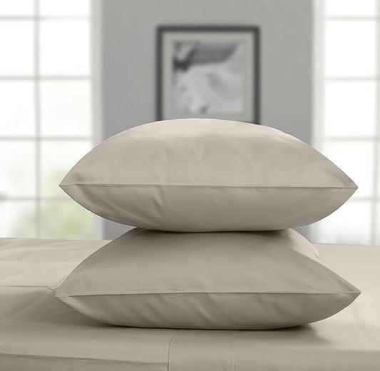 Threadmill Pillow Cases Standard Size | 1200 Thread Count 100% Supima Cotton Pillow Covers, Luxury Smooth Solid Sateen, Taupe