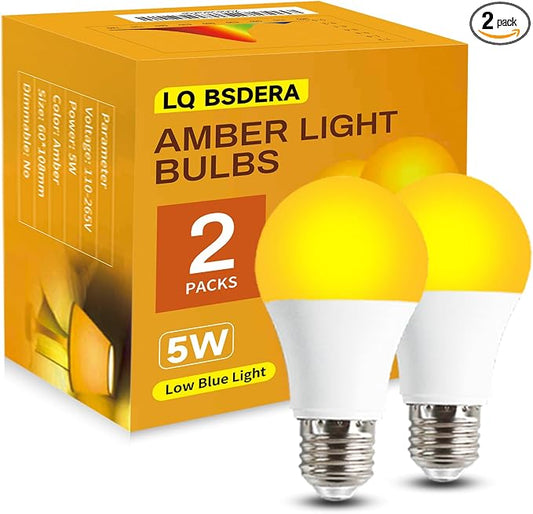 1800K Amber Light Bulbs for Sleep, 99.99% Blue Light Blocking Warm Light Bulbs, 5W Dim Amber Light for Mood Soothing, Baby Nursery, Bedroom, E26/E27 for Most Lamps, 2 Pack