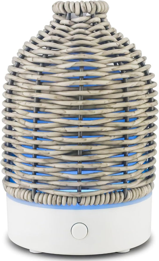 VICTORIA AROMA Essential Oil Diffuser - Multifunction Aromatherapy Diffuser 7 LED Color Changing Light 100ML Rattan Diffuser Easy to Clean Suitable for Home,Office (Grey)
