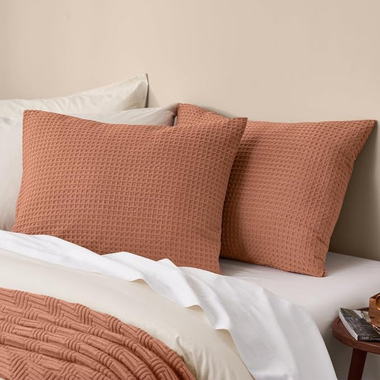 PHF Ultra Soft Waffle Weave Pillow Shams Standard Size, No Insert, 2 Pack 20" x 26" Pillowcases,Breathable & Skin-Friendly Pillow Cases, Stylish Decorative Bed Pillow Cases Covers, Burnt Umber