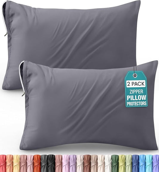 Utopia Bedding King Pillow Protectors - Pack of 2 - Zipper Closure - Soft Brushed Microfiber Fabric - Shrinkage and Fade Resistant Pillow Protectors King Size 20 X 40 Inches (Grey)