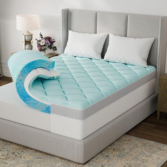 Novilla California 3 Inch Dual Layered Mattress Topper with 2 Inch Gel Memory Foam & 1 Inch Cooling Pillow Top Cover, Pressure Relieving Breathable Bed Topper for Back Pain Support, Certi-Safe