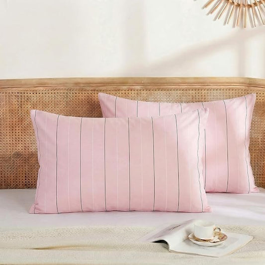 Merryword Pink Striped Pillowcases, 100% Cotton Pillow Cases, Standard Size Pillowcases, Soft Breathable Pinstripe Pillow Covers, Set of 2