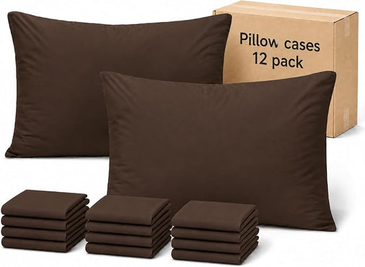 ZPECC Pillow Cases Standard Size Set of 12, 20x26 Envelope Closure Pillowcases, Soft Plain Brushed Microfiber Covers Hypoallergenic Breathable, Brown