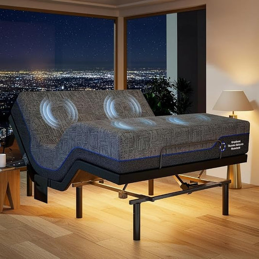 Marsail NS1 Queen Massage Adjustable Base with Mattress Set,Dual Motor Frame + 14" Cooling Gel Memory Foam Mattress, Wireless Remote, CertiPUR-US