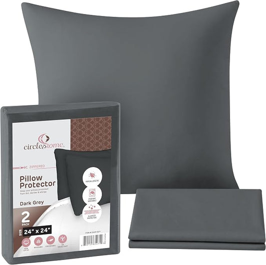CIRCLESHOME Throw Pillow Protectors - 100% Cotton Breathable Pillowcases - 24 X 24 Square Pillowcases - Protects Pillows from Dirt, Dust and Debris (Square Pillow - 4 Pack- 24x24)