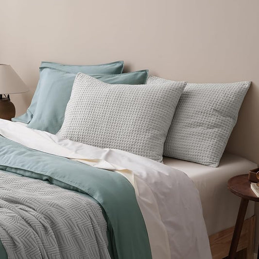 PHF Ultra Soft Waffle Weave Pillow Shams Standard Size, No Insert, 2 Pack 20" x 26" Pillowcases,Breathable & Skin-Friendly Pillow Cases, Stylish Decorative Bed Pillow Cases Covers, Light Grey