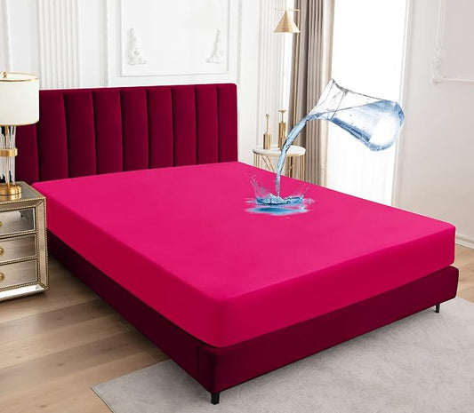 Sufdari Twin XL Mattress Protector,Waterproof Mattress Protector,Fitted Sheet Style Mattress Cover with 18" Deep Pocket,Washable and Comfortable-Deep Pink,Twin XL